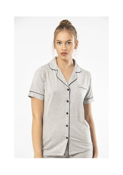 Düz Kısa Kollu Gömlek Yaka Pijama Takım 001