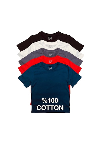 Cloise Çocuk Basic T-shirt Kız Erkek Unisex %100 Pamuk 5'li Paket Ek-3