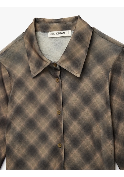 Koton Düğmeli Gömlek Yaka Uzun Kollu Slim Fit Hırka Haki Ekose 6wal90044ık Haki