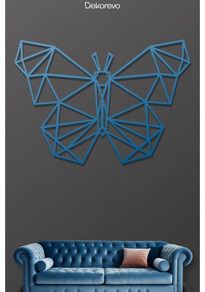 Geometrik Kelebek - Metal Duvar Tablosu - Mavi - 35 X 50 Cm