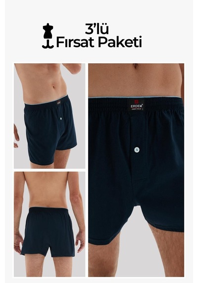 Erdem Lacivert 3'lü Penye Boxer 1400 Lacivert