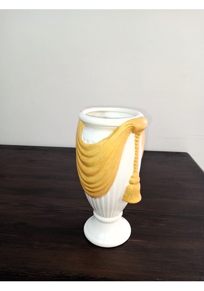 El Yapımı Seramik Vazo Ekru Gold 23x35 Cm - Lüks Şık Salon Konsol Masa Üstü Dekoratif Vazo Hediyelik
