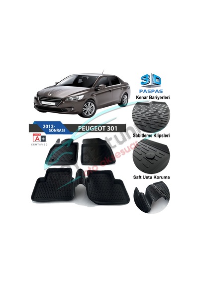 Peugeot 301 Havuzlu 3D Paspas Niken Siyah
