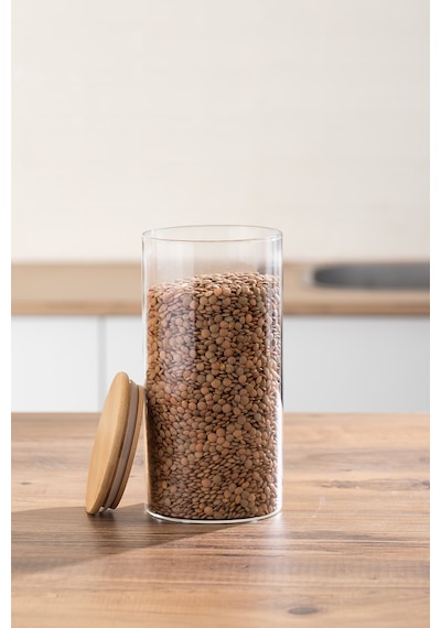 Porsima 3-4 Bambu Vakumlu Kapaklı Yuvarlak Cam 12li Kavanoz Seti Saklama Kabı 1650ml 10x25cm