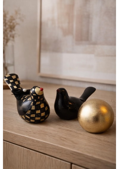 Dekoratif Kuş Biblo Seti 3 Lü Modern Siyah Gold