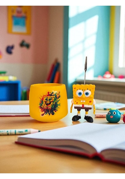 Sevimli Sünger Bob Sponge Bob Fotoğraf Not Tutucu Ofis Masası Setli Tutacak Hediyelik Sarı