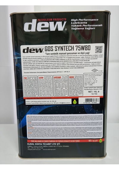 Dew Gos Syntech 75W-80 GL-5 Şanzıman Yağı 16 L