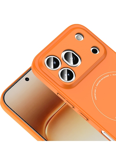 Maks Technology Honor 600 Pro 5g Kılıf M-safe Şarj Özellikli Kamera Korumalı Mkst Elio Sert Pc Kapak - Turuncu