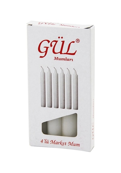 4pcs - İnce Çap 1.6cm - Uzunluk 12cm Beyaz Klasik Market Mum Bx40 Renkli