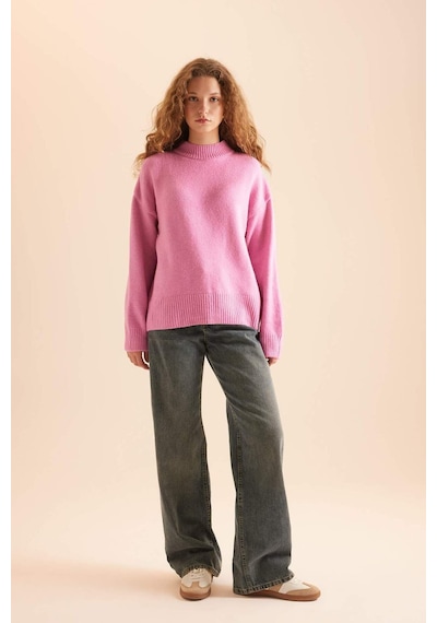 DeFacto Oversize Geniş Kalıp Yarım Balıkçı Yaka Triko Kazak R6044AZNSPN46 Pembe