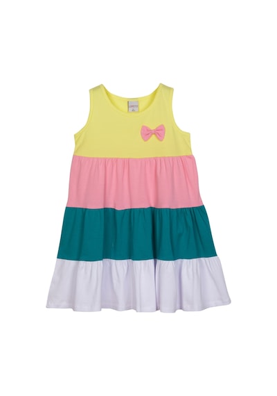 Lovetti Açık Sarı + Beyaz Kız Çocuk Renkli Büzgülü Askılı Elbise 5983W090 Sarı - Beyaz