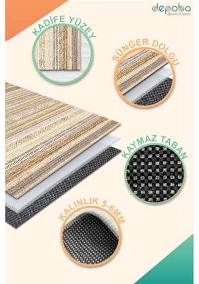 Tr Alexis Kadife Kilim Desen Kaymaz Pamuk Tabanlı Yıkanabilir Antibakteriyel Salon Halısı 200x300 Diğer