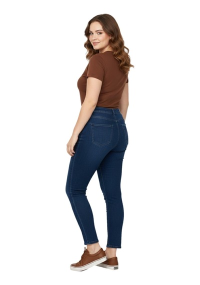 Kübra Kadın Bilek Jeans Pantolon Kemer Lastikli Düğmeli Taşlı Bgl-st05058 Koyu Mavi