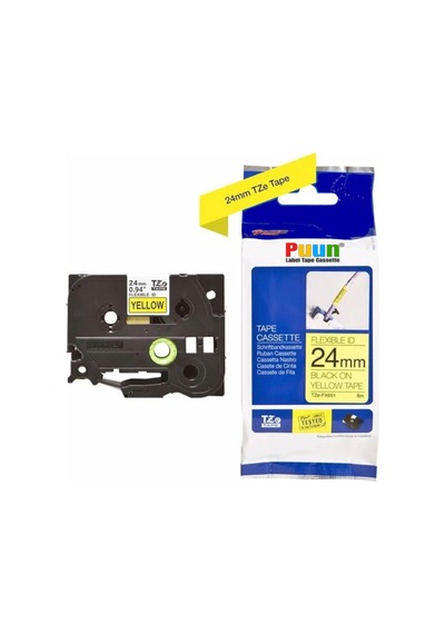 Puun Brother P-Touch TZE-FX651 24MM x 8m Sarı Üzerine Siyah Esnek