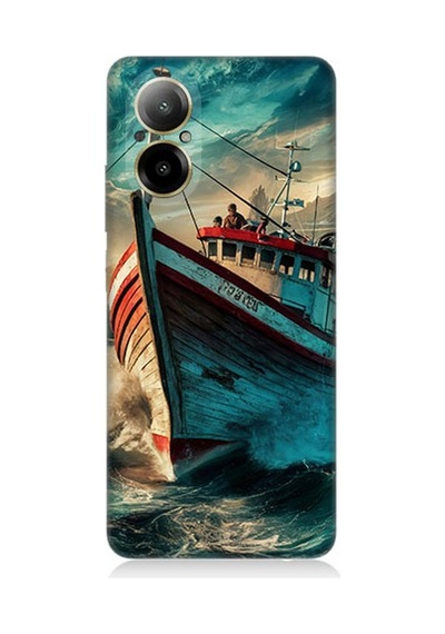 Realme 12 Lite Uyumlu Dalgalarla Savaşan Gemi Desenli Silikon Kılıf Çok Renkli