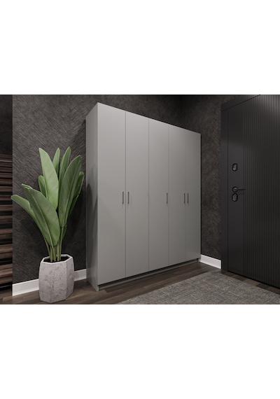 Asra Trend Vestiyer & Portmanto V-09 %100 MDF 5 Kapaklı Geniş Ayakkabılık Koyu Gri
