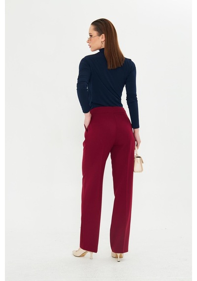 Lovelf Gold Aksesuarlı Bol Paça Pantolon Bordo Bordo
