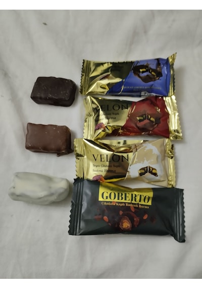 250 Gr Velon Sütlü Beyaz Bitter Çikolata Kaplı Badem Parçacıklı Hurma 250 G