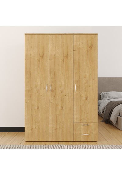 Ahşap Gardırop 120cm, Gardırop, Çok Amaçlı Dolap, 3 Kapılı Dolap, Elbise Dolabı 120x52x177cm Safir Meşe Ahşap Gardırop 120cm, Gardırop, Çok Amaçlı Dolap, 3 Kapılı Dolap, Elbise Dolabı 120x52x177cm Safir Meşe