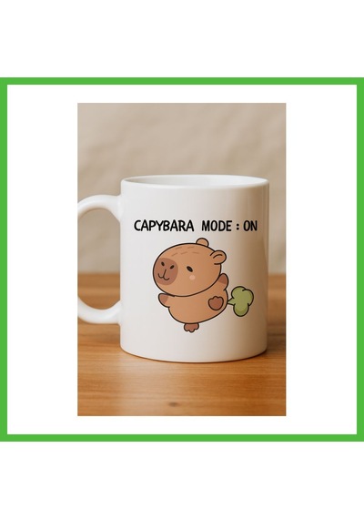 Vaveni Capybara Mode On Yazılı Komik Tasarım Kupa Model 238 Sevimli Baskılı Seramik Kahve Kupası Arz Çok Renkli