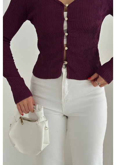 Noa & Noa Kadın Düğme Detaylı Fit Triko Bluz Zarif & Modern Stil Bordo Noa & Noa Kadın Düğme Detaylı Fit Triko Bluz Zarif & Modern Stil Bordo