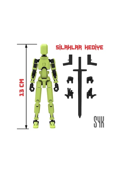 Robot 13 Dummy Fıstık Yeşil Siyah Tüm Eklemleri Hareketli Aksiyon Figürü Oyuncak