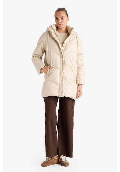Defacto Su Geçirmez Relax Fit Kapüşonlu Suni Deri Parka F2884ax26sper170 Ekru-er170