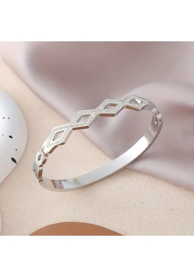 Crystal Prizma Model Kelepçe Zirkon Taşlı Bileklik Gümüş