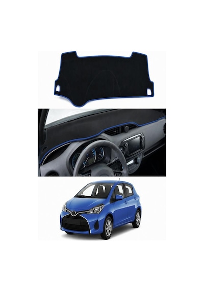 Toyota - Yaris 2011-2019 Uyumlu Torpido Koruma Kılıfı - Mavi Şeritli
