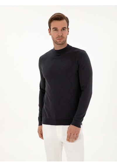 Cacharel Gri Slim Fit %100 Pamuk Çeyrek Balıkçı Yaka Triko Kazak