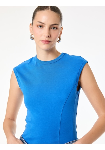 Koton Pamuklu Bisiklet Yaka Slim Fit Kolsuz Tişört Mavi 6sak50050pk
