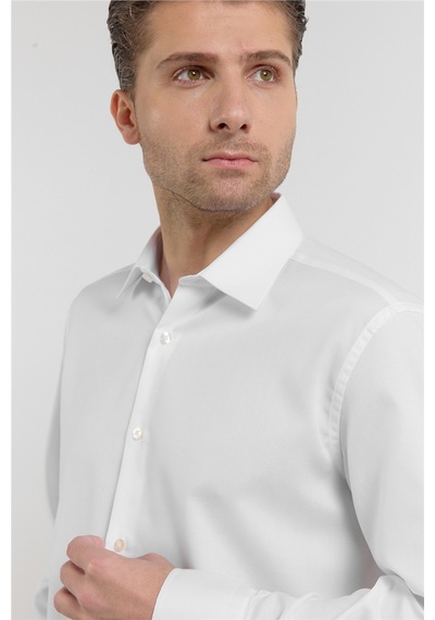 İmza Beyaz Uzun Kol Sert Yaka Kendinden Desenli Pamuk Comfort Fit Gömlek 1004255204 2XL