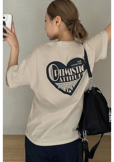 Unisex Optimistic Baskılı Tasarım Tshirt Bej
