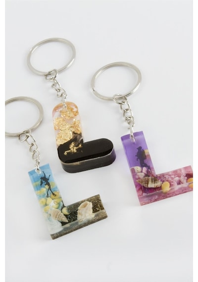 L Harfli Epoksi Anahtarlık Altın