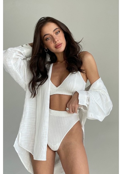 Ang Butik Kadın Beyaz Yüksek Bel Dolgusuz Slip Takım