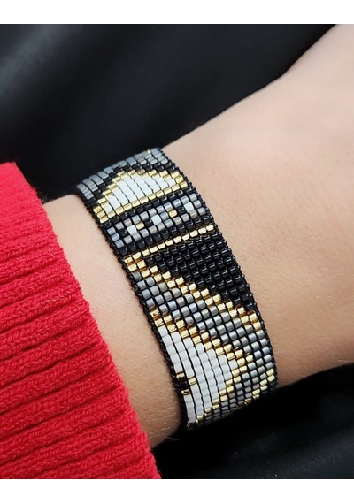 Harmel Jewelry Miyuki Gri Siyah Gold Dokuma Bileklik Çok Renkli