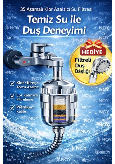 Filtreli Duş Başlığı Duş Sistemi Uyumlu Su Filtreleme Cihazi Metalik