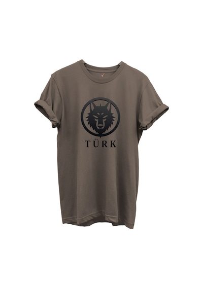 Kurt Ve Türk Özel Koleksiyon Serisi-3 Tasarım Baskılı %100 Pamuk T-shirt Kahverengi
