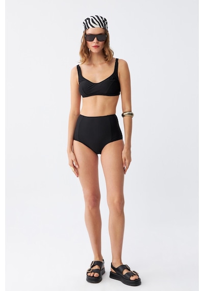 Akbeniz Kadın Siyah Pedli Kare Yaka Yüksek Bel Bikini Takımı