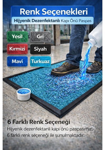 Myfloor Renkli Dezenfektan 50x70 Cm Kıvırcık Paspaslı Hijyenik Kauçuk Paspas Turkuaz