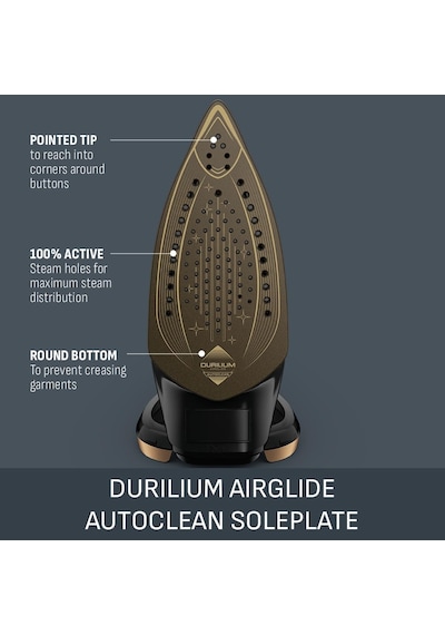 Fv8064 Puregliss Buharlı Ütü 3000 Watt 280 G/dk Buhar Darbe 0 50 G/dk Değişken Buhar Dikey Buharlı Durilium Airglide Autoclean Ütü Tabanı Micro-calc Filtre, Siyah/altın