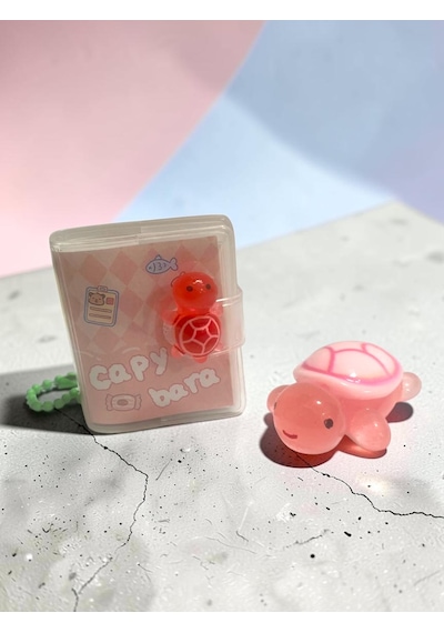 Mini Anahtarlıklı Not Defteri 5x4 Cm Ve Sevimli Kaplumbağa Figür 5x4 Cm - Pembe