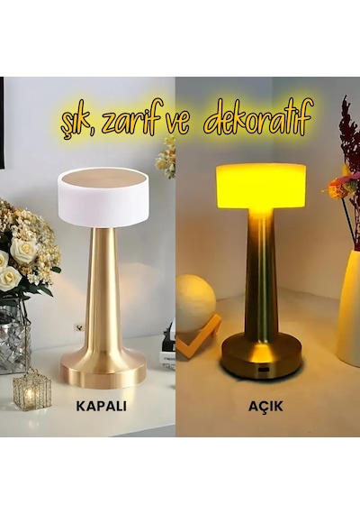 Upway Ayarlanabilir Led Işıklı Dokunmatik Şarjlı Dekoratif Modern Masa Lambası Altın