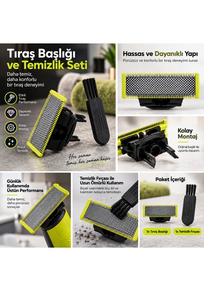 Oneblade Uyumlu Tıraş Başlığı Tarak Ve Temizlik Fırçası Seti Qp2520 Qp2510 Qp2620 Qp6505 Qp6520 Qp26