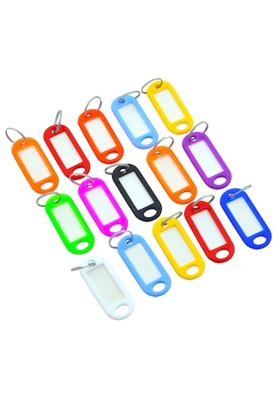 Plastik İsim Yazılabilen Karışık Renk 15 Adet Anahtarlık 5.5x2cm
