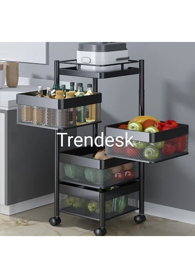 Trendesk 4 Katlı Siyah Metal Kare Modern Patates Soğan Sepeti, Sebzelik