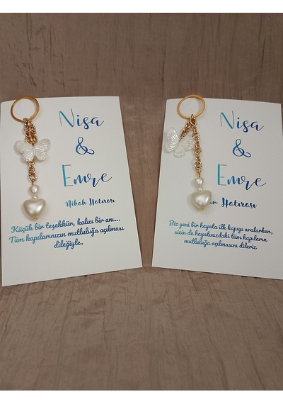 Kalpli Kelebek Anahtarlık Nişan /nikah / Düğün Hatırası 10 Adet Gold