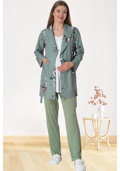 Mecit Pijama Mecit 5804 Bayan Hamile Lohusa Elisa Yeşil Sabahlık Pijama Takımı 001