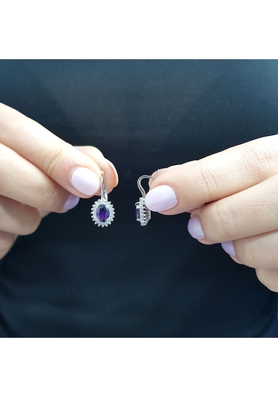 Lova Pırlantalı Oval Ametist Anturaj Küpe -  3030024