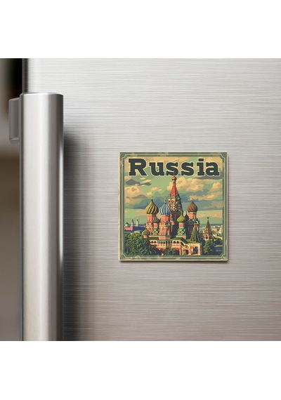 Rusya Russia - Posta Pulu Temalı Ülke - Baskılı Buzdolap Magneti Kare - 9x9 Cm